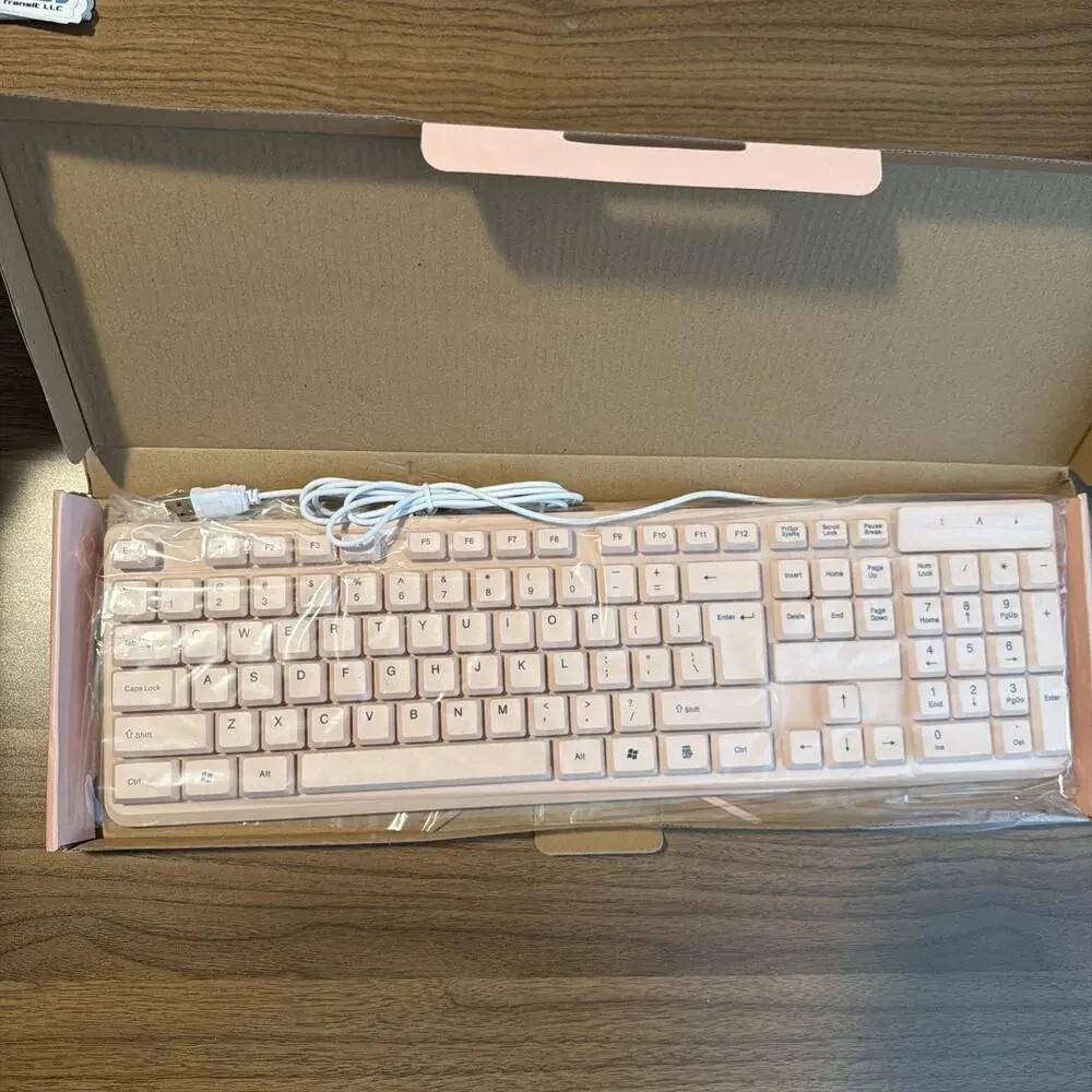 Gen Tek Ergonomic Wired Pink Keyboard Full Size USB Plug & Go With Number Pad